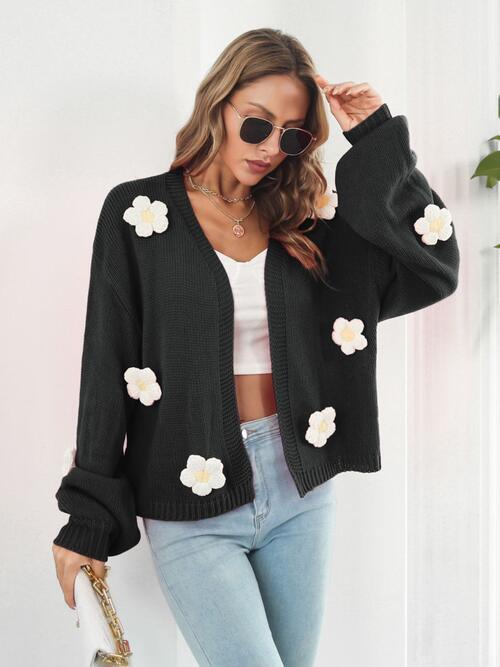 Floral Open Front Long Sleeve Cardigan - Mint&Lace