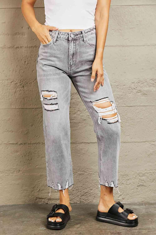 BAYEAS High Waisted Cropped Mom Jeans - Mint&Lace