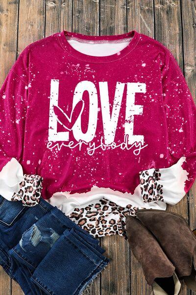 LOVE EVERYBODY Leopard Round Neck Sweatshirt - Mint&Lace