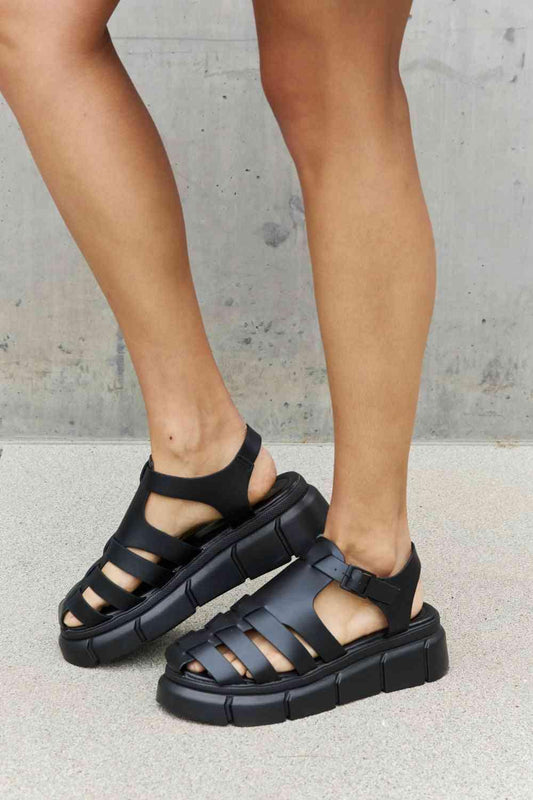 Qupid Platform Cage Stap Sandal in Black - Mint&Lace