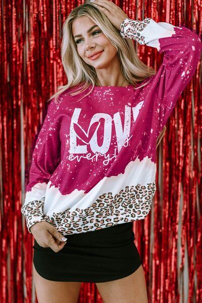 LOVE EVERYBODY Leopard Round Neck Sweatshirt - Mint&Lace