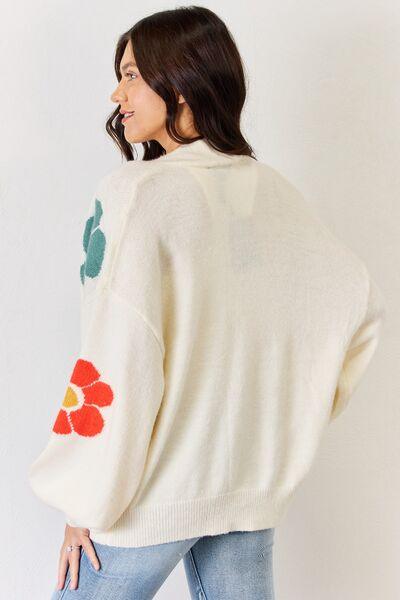 J.NNA Open Front Flower Pattern Long Sleeve Sweater Cardigan - Mint&Lace