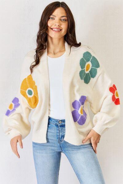 J.NNA Open Front Flower Pattern Long Sleeve Sweater Cardigan - Mint&Lace