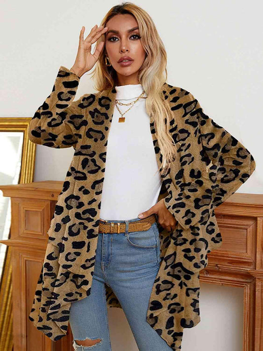 Leopard Long Sleeve Open Front Cardigan - Mint&Lace