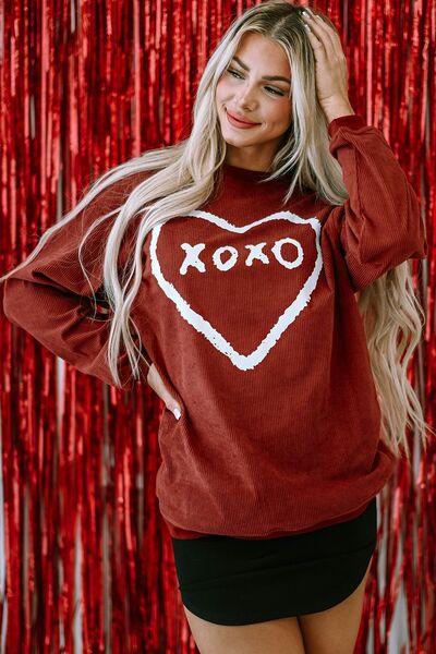 Heart Letter Graphic Round Neck Sweatshirt - Mint&Lace