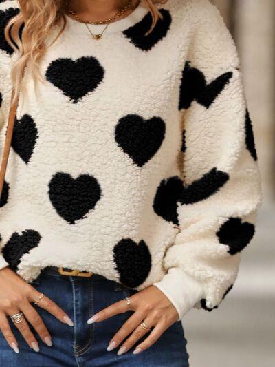 Fuzzy Heart Dropped Shoulder Sweatshirt - Mint&Lace