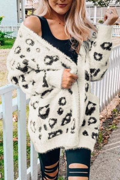 Leopard Open Front Cardigan with Pockets - Mint&Lace