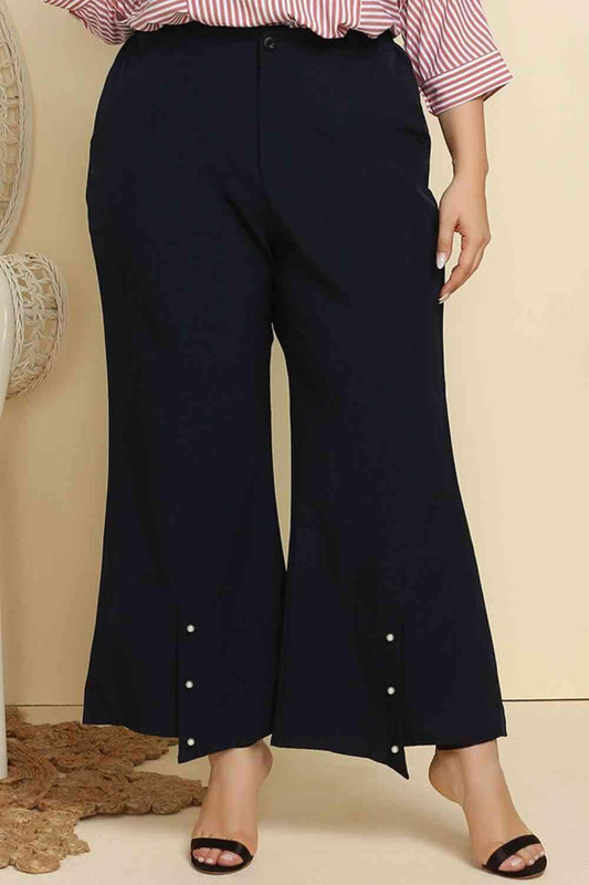 Plus Size Hem Detail Flare Pants - Mint&Lace