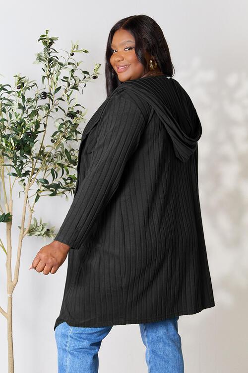 Basic Bae Full Size Hooded Sweater Cardigan - Mint&Lace