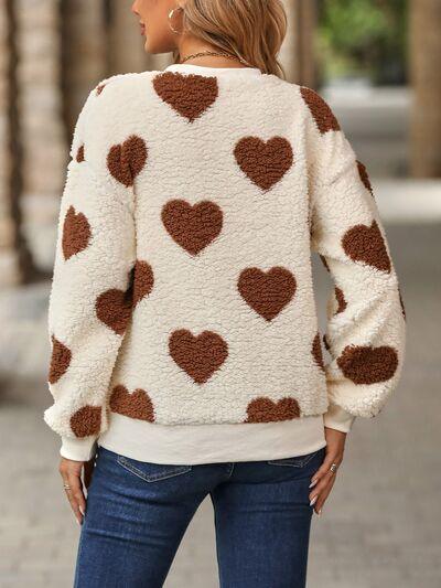 Fuzzy Heart Dropped Shoulder Sweatshirt - Mint&Lace
